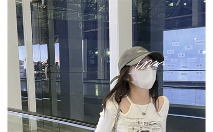 Print Slim-Fit Long-Sleeve Top Cold-Shoulder