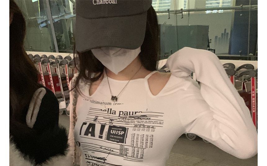 Print Slim-Fit Long-Sleeve Top Cold-Shoulder