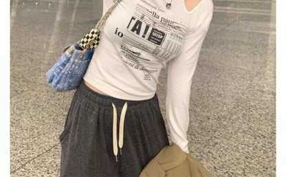 Print Slim-Fit Long-Sleeve Top Cold-Shoulder