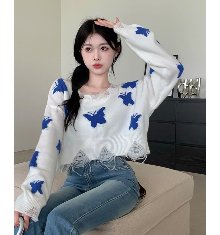 Butterfly Jacquard Knit Sweater