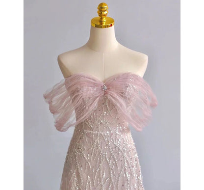 Gown Sequin Evening A-Line Off-Shoulder