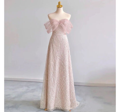 Gown Sequin Evening A-Line Off-Shoulder