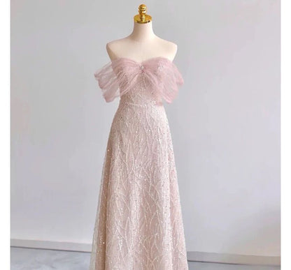 Gown Sequin Evening A-Line Off-Shoulder