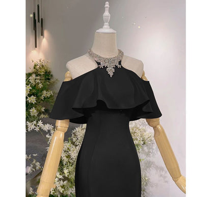 Mermaid Cold-Shoulder Rhinestone Gown Evening