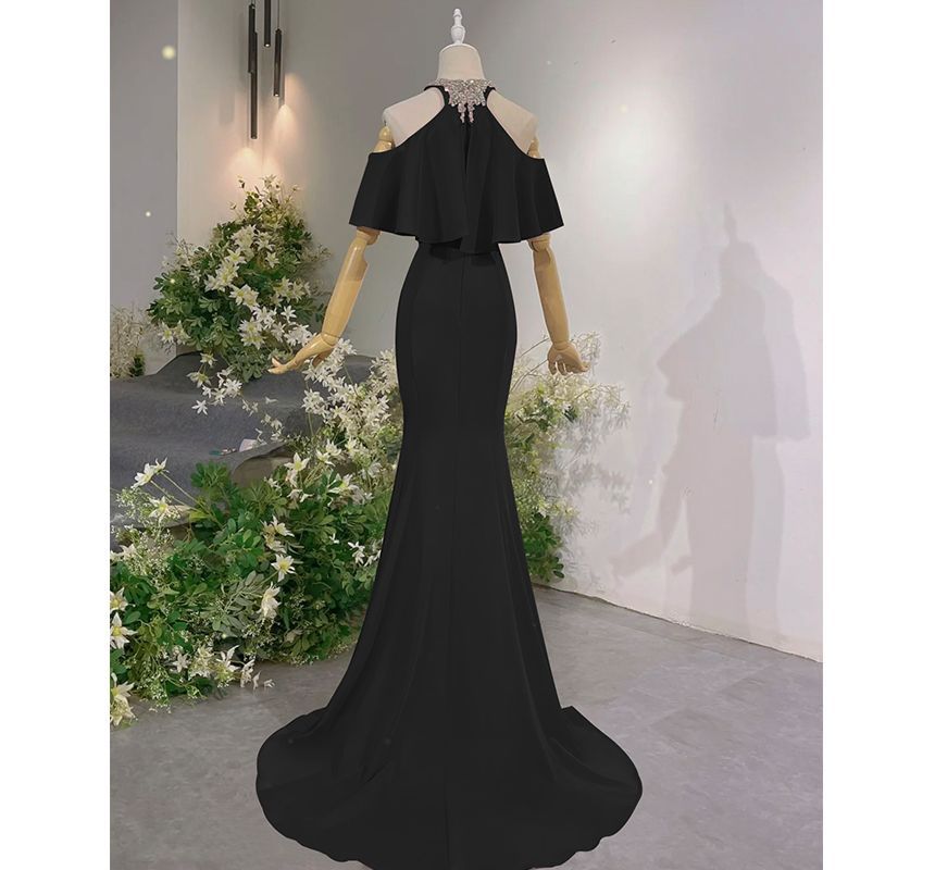 Mermaid Cold-Shoulder Rhinestone Gown Evening