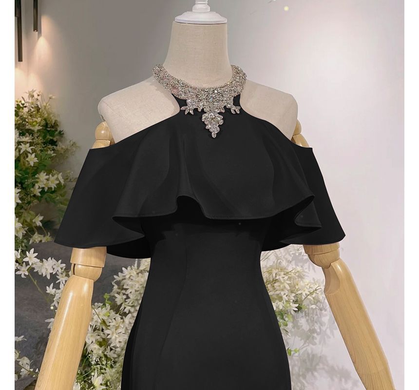 Mermaid Cold-Shoulder Rhinestone Gown Evening