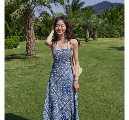 Spaghetti Strap Paisley Print Midi A-Line Dress