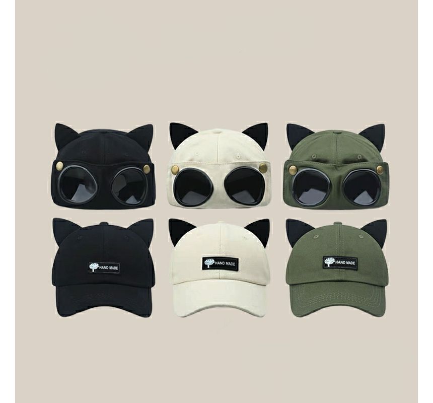 Cat Ear Baseball Cap with Aviator Goggles
