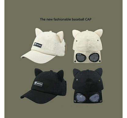 Cat Ear Baseball Cap with Aviator Goggles
