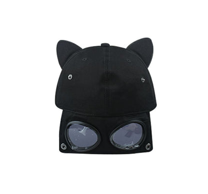 Cat Ear Baseball Cap with Aviator Goggles