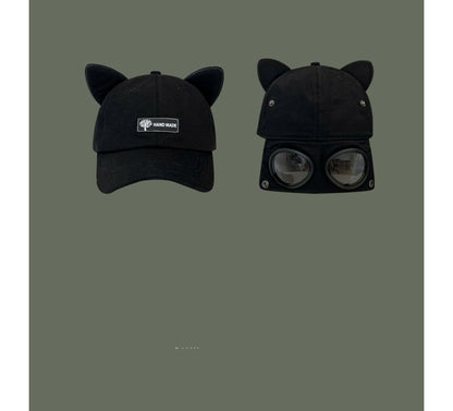 Cat Ear Baseball Cap with Aviator Goggles
