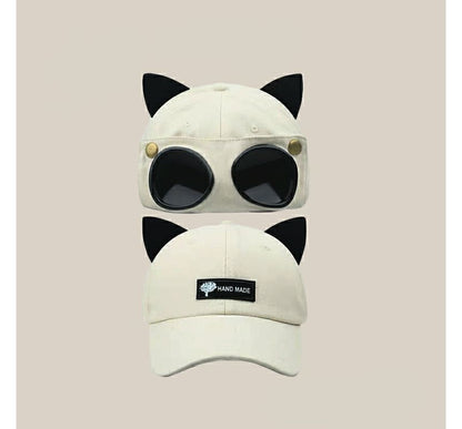 Cat Ear Baseball Cap with Aviator Goggles