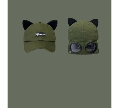 Cat Ear Baseball Cap with Aviator Goggles