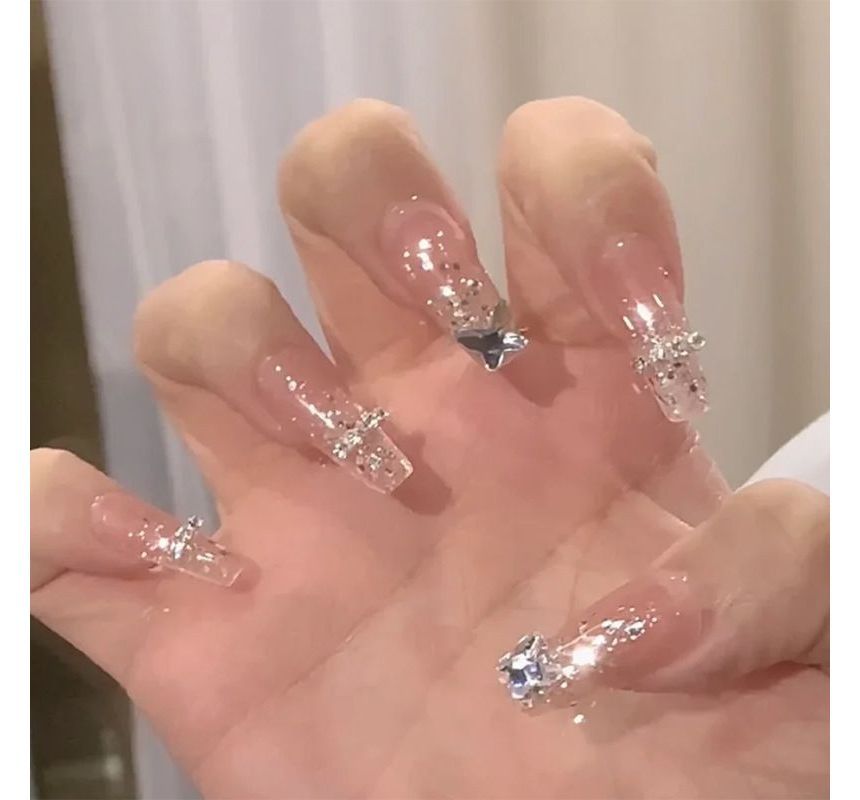 Rhinestone Butterfly Pointed Nail Tips