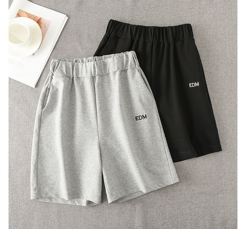 High Waist Letter Embroidered Shorts