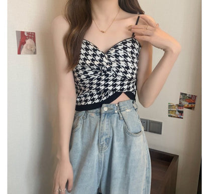 Houndstooth Knotted Cami Top