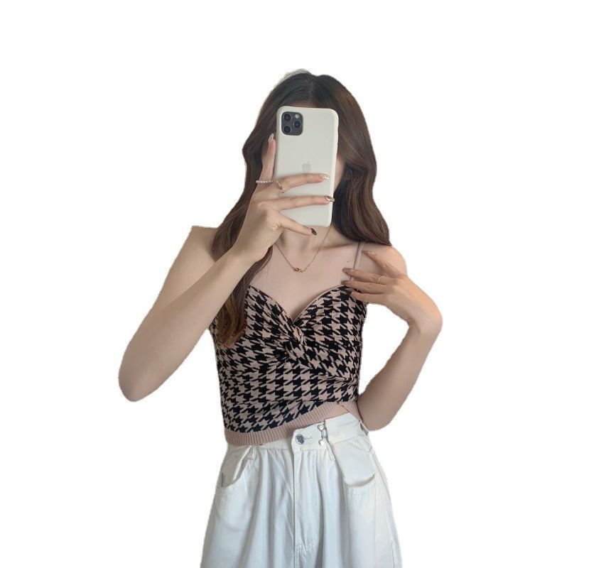 Houndstooth Knotted Cami Top
