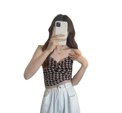Houndstooth Knotted Cami Top