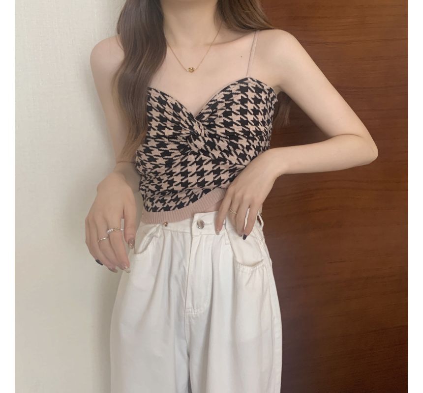 Houndstooth Knotted Cami Top