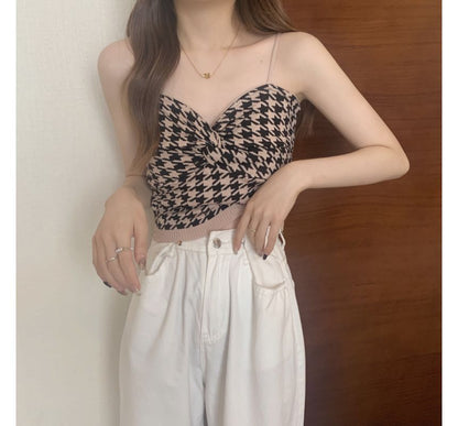 Houndstooth Knotted Cami Top