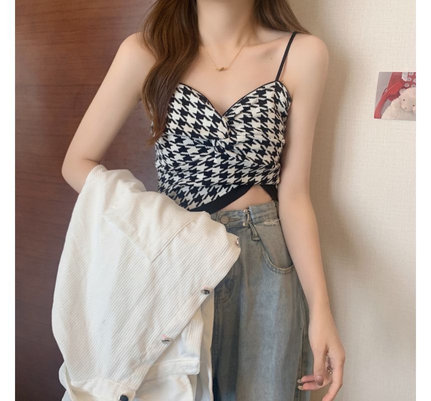 Houndstooth Knotted Cami Top