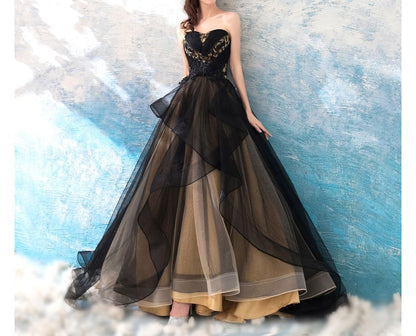 Strapless Embroidered Mesh Panel A-Line Evening Gown