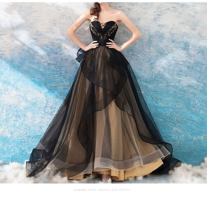 Strapless Embroidered Mesh Panel A-Line Evening Gown