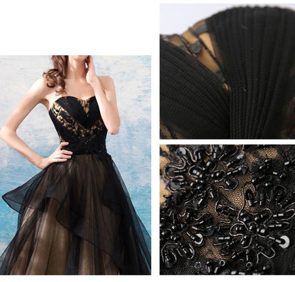 Strapless Embroidered Mesh Panel A-Line Evening Gown