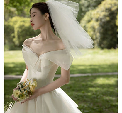 Off-Shoulder Plain Wedding Ball Gown