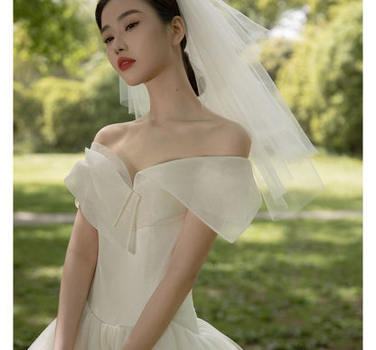 Off-Shoulder Plain Wedding Ball Gown
