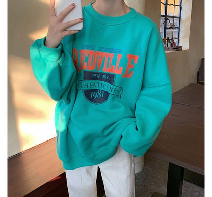 Crew Neck Lettering Oversized Sweatshirt