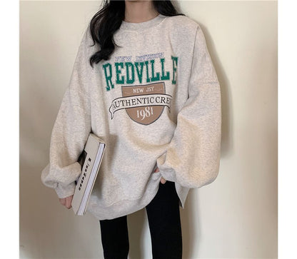Crew Neck Lettering Oversized Sweatshirt