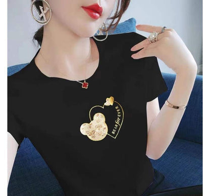 Short-Sleeve Crew Neck Bear Print  Tee