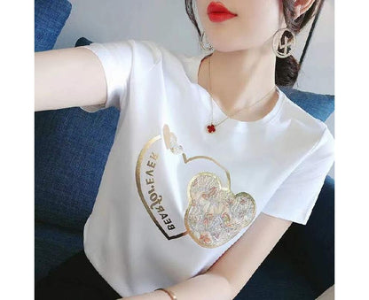 Short-Sleeve Crew Neck Bear Print  Tee