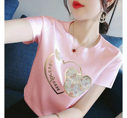 Short-Sleeve Crew Neck Bear Print  Tee