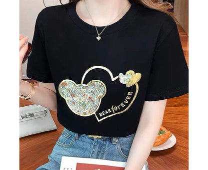Short-Sleeve Crew Neck Bear Print  Tee