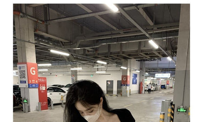 Short-Sleeve Square Neck Plain T-Shirt