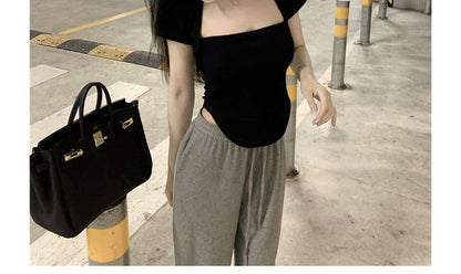 Short-Sleeve Square Neck Plain T-Shirt