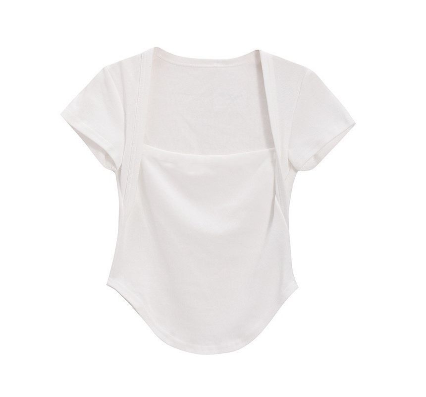 Short-Sleeve Square Neck Plain T-Shirt
