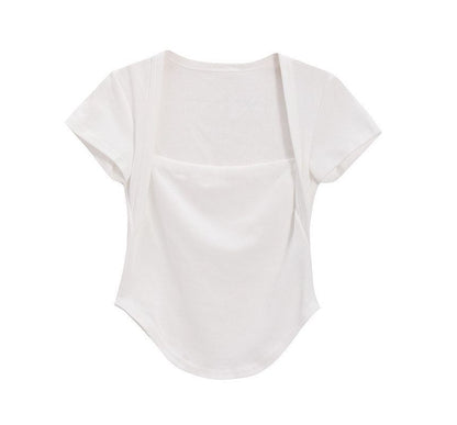 Short-Sleeve Square Neck Plain T-Shirt