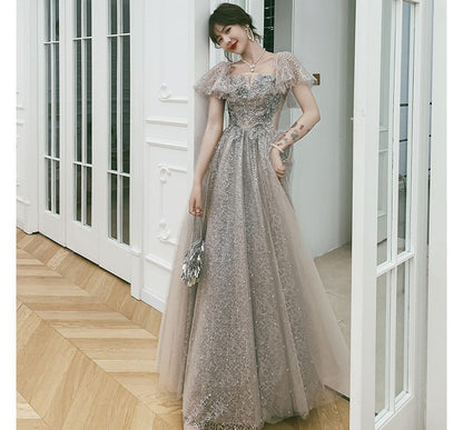 A-Line Short-Sleeve Evening Cocktail Flower Dress Gown / Accent