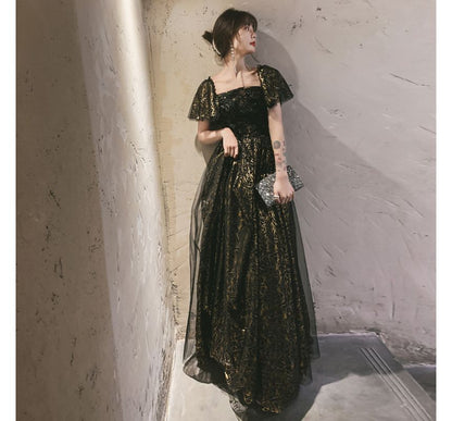 A-Line Short-Sleeve Evening Cocktail Flower Dress Gown / Accent