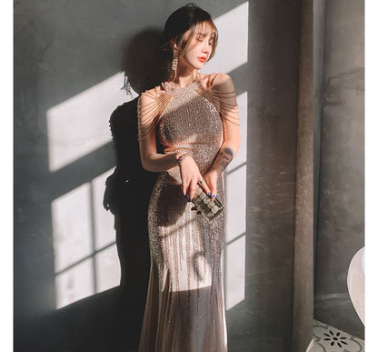 Gown Halter Evening Sequin Mermaid
