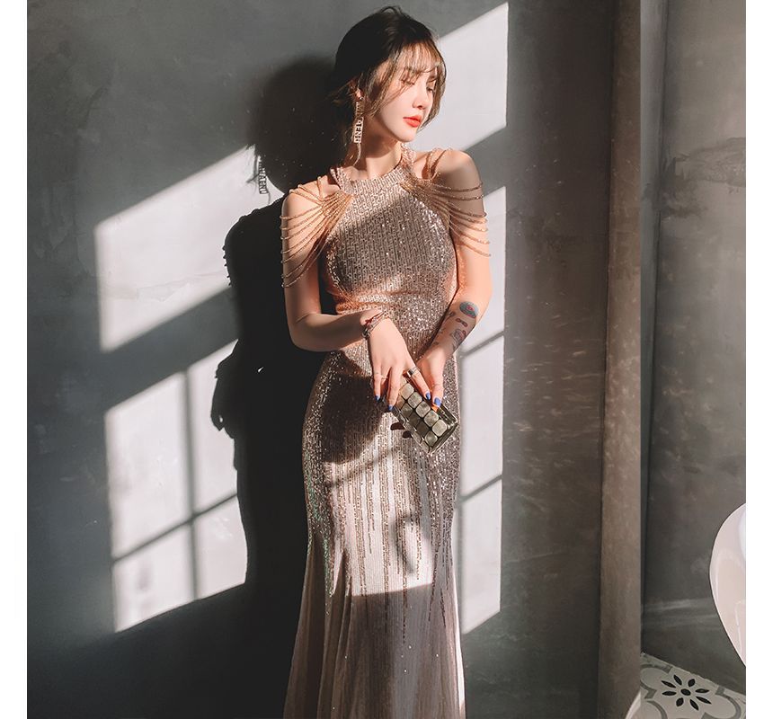 Halter Sequin Mermaid Evening Gown