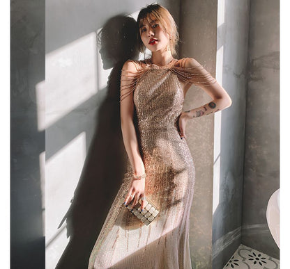 Mermaid Evening Sequin Halter Gown