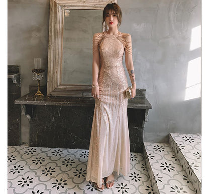 Gown Halter Evening Sequin Mermaid