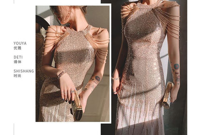 Halter Sequin Mermaid Evening Gown