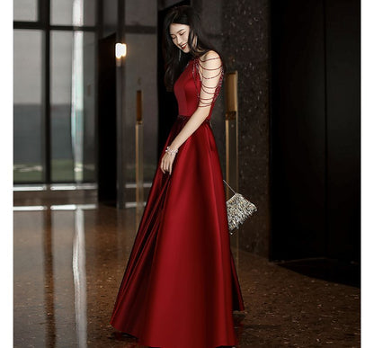 Halter Plain Evening A-Line Gown