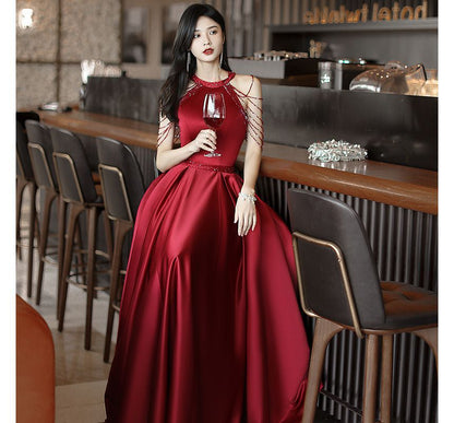 Halter Plain Evening A-Line Gown