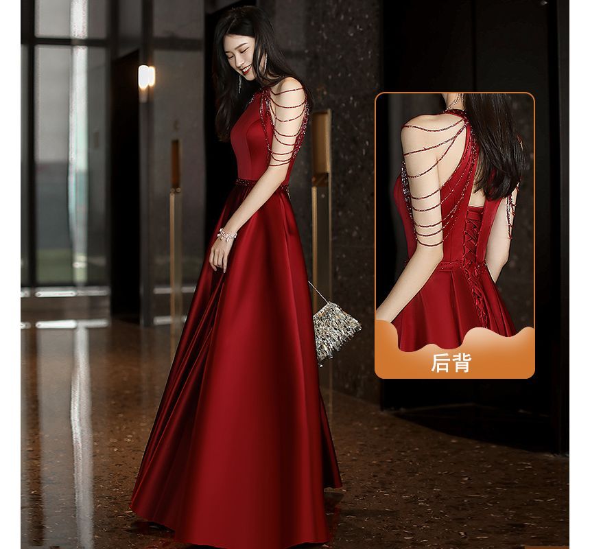 Halter Plain Evening A-Line Gown